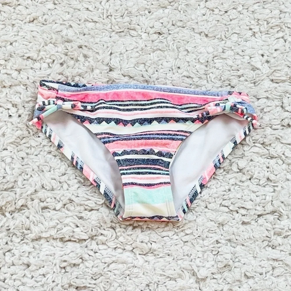 NWT Roxy Girl Little Indy Striped Colorful Bikini Swim Bottoms Size 8 White Pink